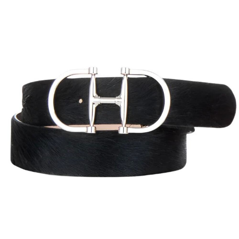 Brave Leather Kasi Bridal Hair-On Belt  Silver Buckle Black Size 32